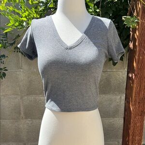 Full Tilt Charcoal V-Neck Ribbed Tee